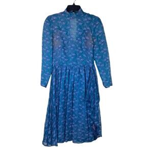 Lillie Rubin Bonavitacola Vtg 50s Blue Purple Floral Lace Tea Dress SZ XS